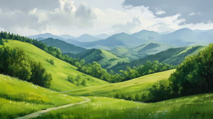 Fototapeta premium Peaceful Valley Landscape with Calming Green Hills