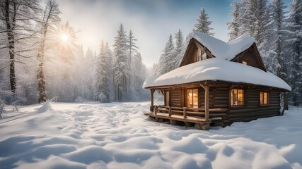 cabin with winter