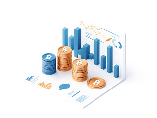 A stack of coins and a stack of blocks with a chart on top