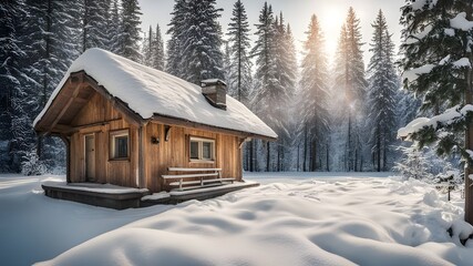 cabin with winter
