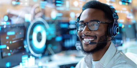Smiling Customer Service Representative in a Modern Office
