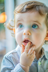 A young child, about 4 years old, with wide, innocent eyes filled with amazement as they gaze at something incredible