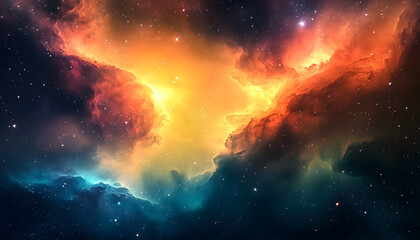Fototapeta premium an expansive space scene filled with vibrant nebulous clouds capturing the immense scale and the captivating blend of colors illuminating outer space scenery