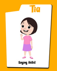 A little cartoon girl saying hello vector illustration & clipart