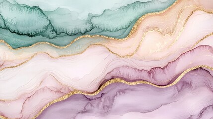 Obraz premium Serene Watercolor Waves with Gold Accents