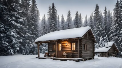 cabin with winter