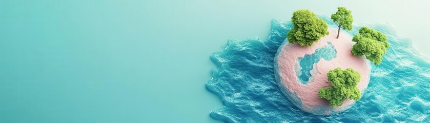 A vibrant planet earth illustration featuring lush greenery and serene water, symbolizing environmental harmony and sustainability.