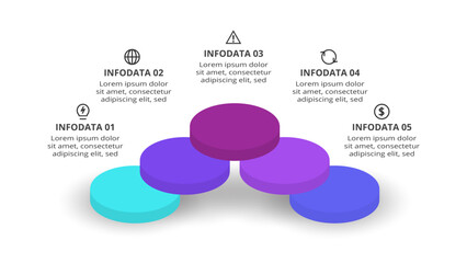 3D vector infographic pyramid, or comparison chart with 5 colorful levitating layers. Realistic infographic template.