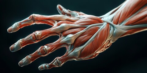 a human hands tendons and muscles in action, showcasing the intricate details of movement.