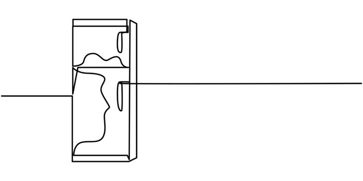 recommend clip art: Open retro refrigerator continuous line drawing. One line art of home appliance, kitchen, electrical, freezer, food storage, One single line drawing of refrigerator home appliance. Electricity kitchen