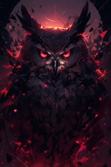 Fototapeta premium Fiery Owl with Glowing Red Eyes