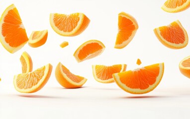 Fototapeta premium Floating Orange Slices Isolated on White Generative AI