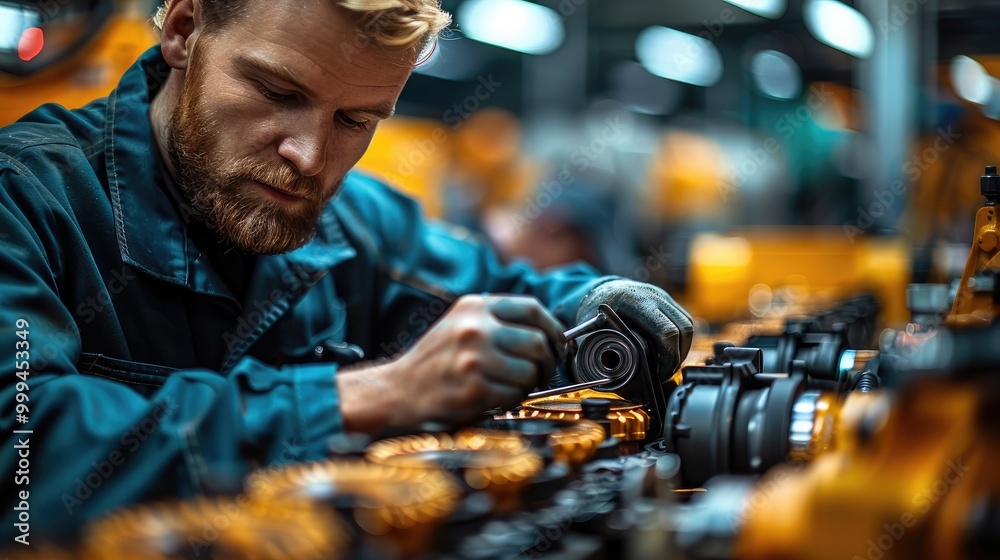 Aufkleber an engineer carefully inspects the motor with tools in hand, demonstrating a professional standard t