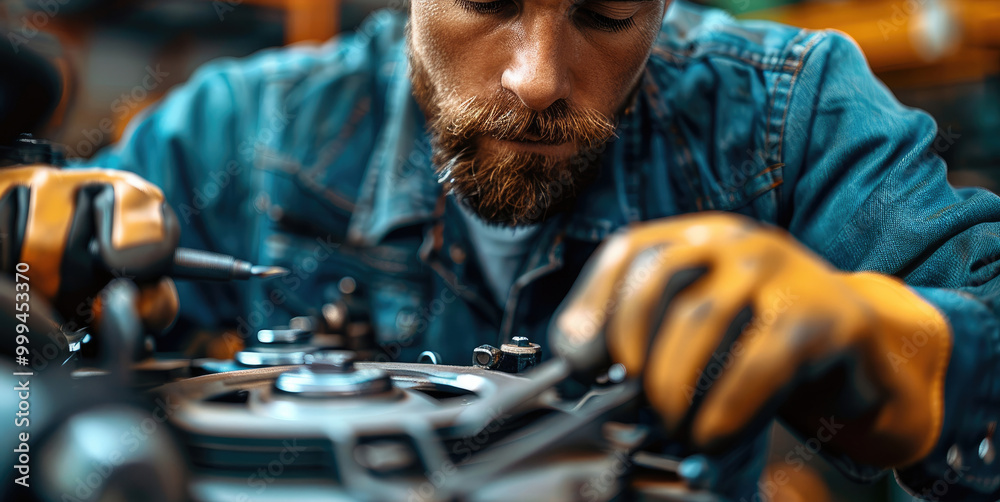 Aufkleber an engineer carefully inspects the motor with tools in hand, demonstrating a professional standard t