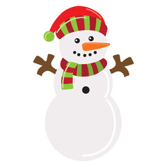 Vintage snowman  vector cartoon flat style illustration