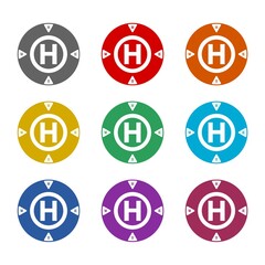 Helicopter landing icon isolated on white background. Set icons colorful