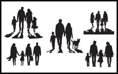 Silhouette of Family  and dad and mom  vector art illustration