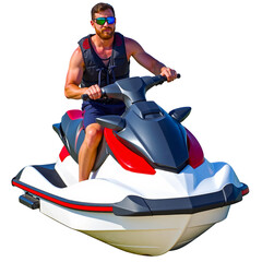 Jet Ski Adventure: Man Riding a Red and White Personal Watercraft 