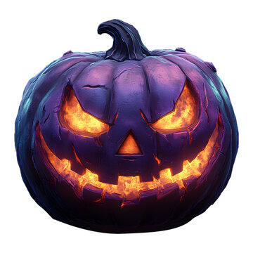 Glowing Purple Jack-o'-Lantern on Transparent Background