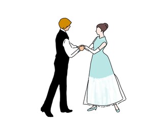 手をとり見つめ合う男女