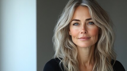 Fototapeta premium A woman with long blonde hair and a smile on her face