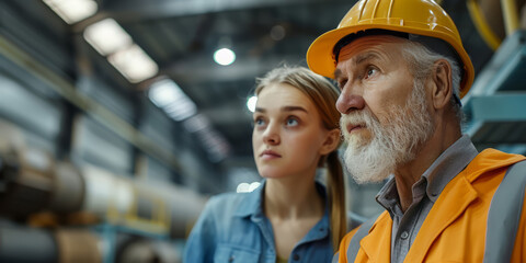 Fototapeta premium Older and younger workers collaborating, highlighting knowledge transfer and teamwork across generations.