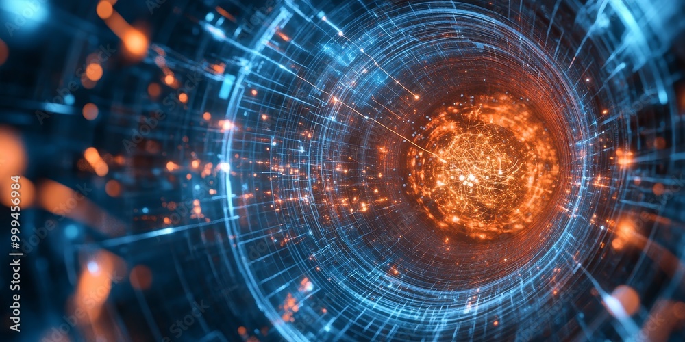 Aufkleber a particle detector capturing neutrinos, with tracks of charged particles visible within the detector medium.