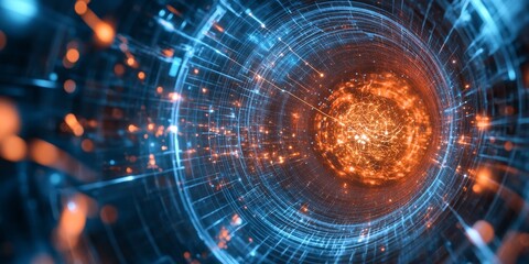Obraz premium a particle detector capturing neutrinos, with tracks of charged particles visible within the detector medium.