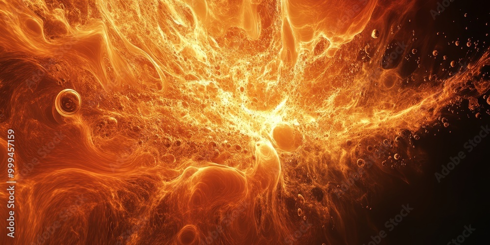 Poster a quark-gluon plasma simulation, with extreme temperatures and subatomic particles in flux.