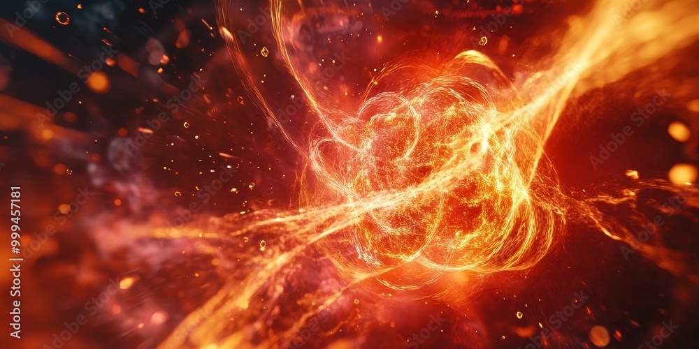 Poster a quark-gluon plasma simulation, with extreme temperatures and subatomic particles in flux.