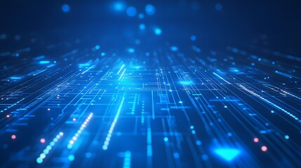 Light arrow circuit on blue background illustration, copy space composition, business growth digital concept. 