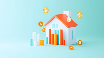 Fototapeta premium A house with a lot of money in the form of coins and a dollar sign