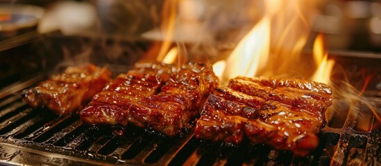 Grilled Pork Barbeque Bbq A Food Cooking On Wagyu Grill