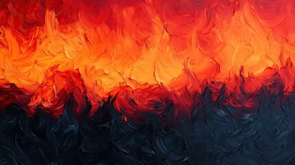 Fototapeta premium Abstract fiery landscape with vibrant red and orange flames, dark tones below.