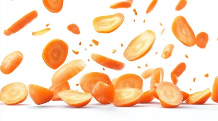 Fresh Carrot Slices Falling in Mid-Air Generative AI