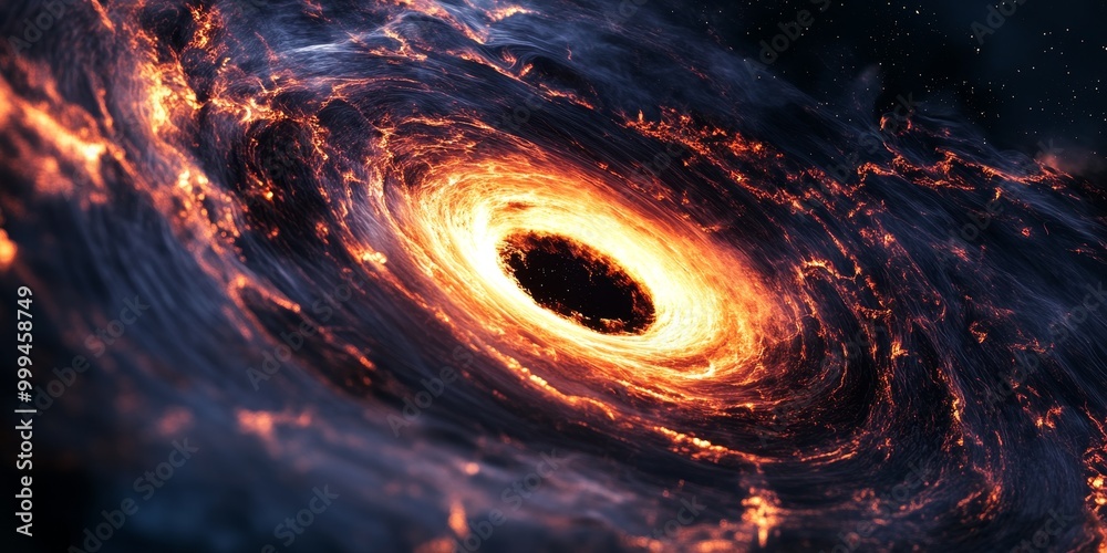 Poster a black holes accretion disk, with matter spiraling inward and the event horizon visible in high res
