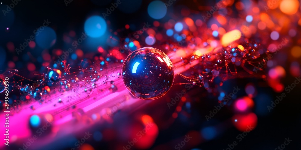 Poster a quantum dot emitting photons, with the quantum confinement effect visible at the nanoscale.