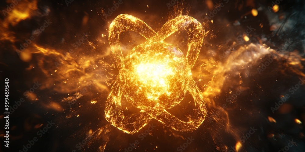 Poster a fission reaction, with neutrons splitting an atomic nucleus and releasing a significant amount of 