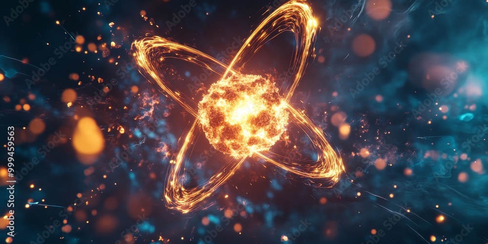 Poster a fission reaction, with neutrons splitting an atomic nucleus and releasing a significant amount of 