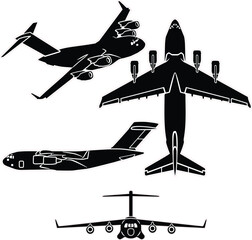 Military heavy transport airplane vector set 