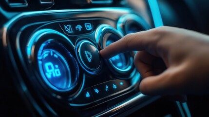 Obraz premium Hand Pressing a Button in a Car