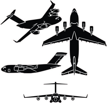Military heavy transport airplane vector set 