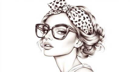 Stylish portrait of a woman with glasses and a headband in a modern design