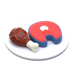 3D Meat and Protein Icon, Perfect for food-related projects, protein diet visuals, and restaurant menu design elements