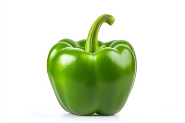 Fresh Green Bell Pepper Isolated on White Background with Fine Texture and Vibrant Color Detail