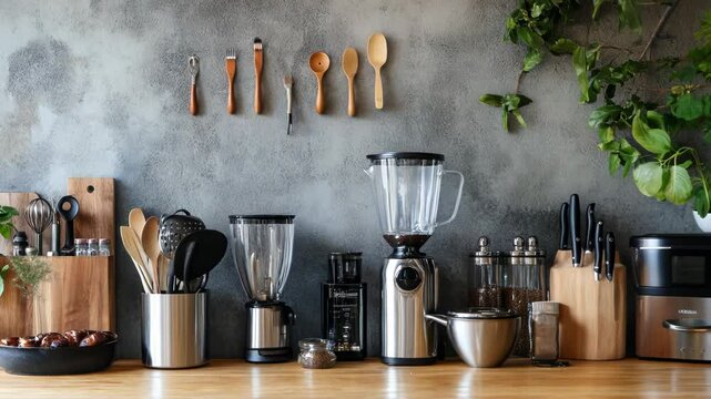 Modern Kitchenware and Appliances on Countertop