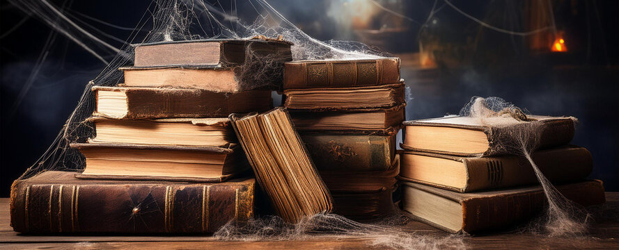 Pila di libri su un vecchio tavolo