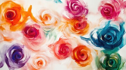 Stunning swirling trails of colorful roses create a captivating abstract pattern on a white backdrop, perfect for an artistic display