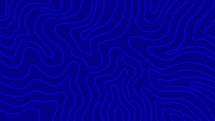 Fototapeta premium Abstract topographic pattern with smooth, wavy lines in dark blue. The flowing contour lines create an organic, fluid texture across the image, resembling geographic maps or ripple effects.
