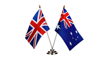 Obraz premium Miniature Flags of the UK and Australia: Celebrating Historic Diplomatic Ties